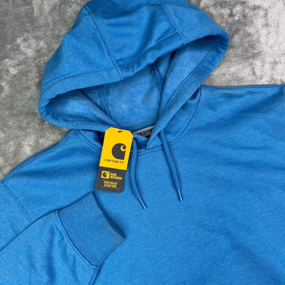 Carhartt Rain Defender Hoodie Mens S Blue Graphic Loose Fit Midweight Sweatshirt